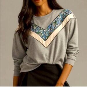 Anthropologie Gray Sweatshirt with Blue and Cream Accents